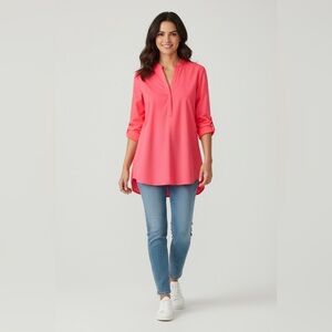 J. Jill Long Sleeve V-Neck Stretch Tunic Pink Size Medium